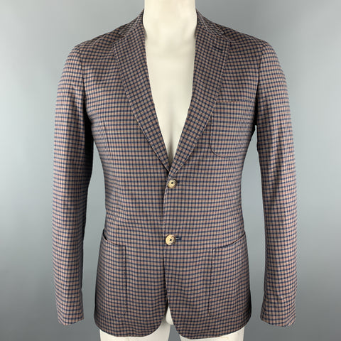 GANT by MICHAEL BASTIAN Size 40 Navy & Olive Plaid Cotton Elbow Patches Sport Coat