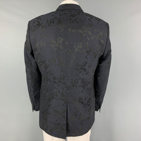 VERSACE COLLECTION Size 44 Black Navy Floral Acetate Wool Sport Coat