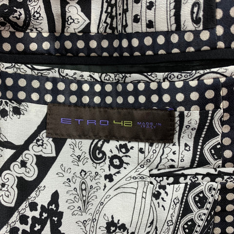 ETRO Size 38 Black & White Polka Dot Silk Notch Lapel Sport Coat