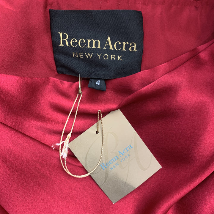 REEM ACRA Size 4 Raspberry Red Draped Silk Sleeveless Cocktail Dress