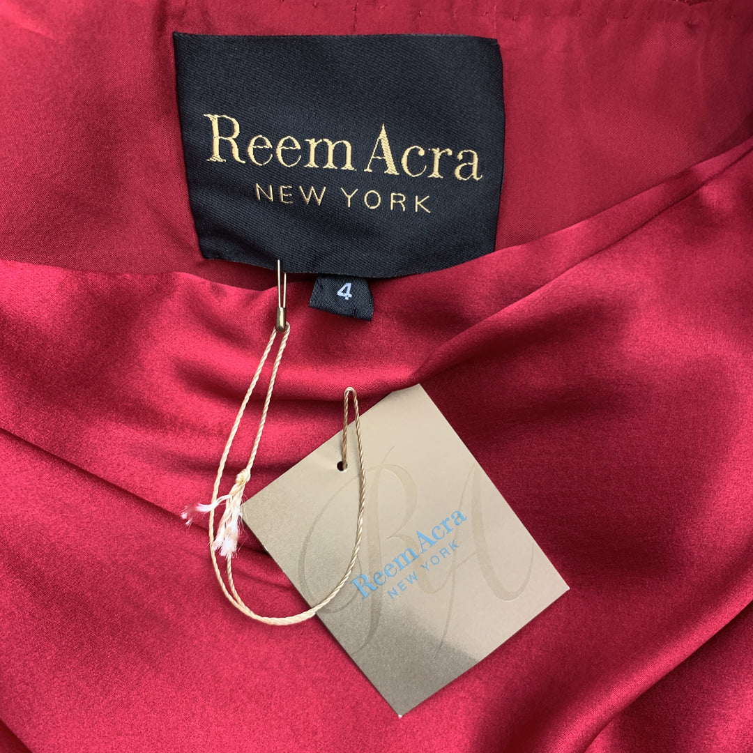 REEM ACRA Taille 4 Robe de cocktail sans manches en soie drapée rouge framboise