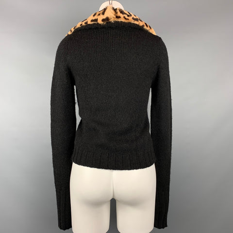 BLUMARINE Size 4 Black Knitted Wool Blend V-neck Pullover