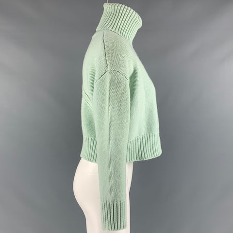 RHUDE Taille XS Bleu Aqua Cachemire Laine Brodée Col Roulé Haut Décontracté