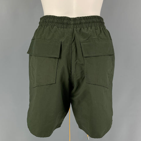 RHUDE Taille XS Vert Foncé Blanc Nylon Logo Cordon Short