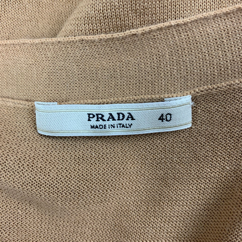 PRADA Size 4 Camel Cotton Short Sleeve Cardigan
