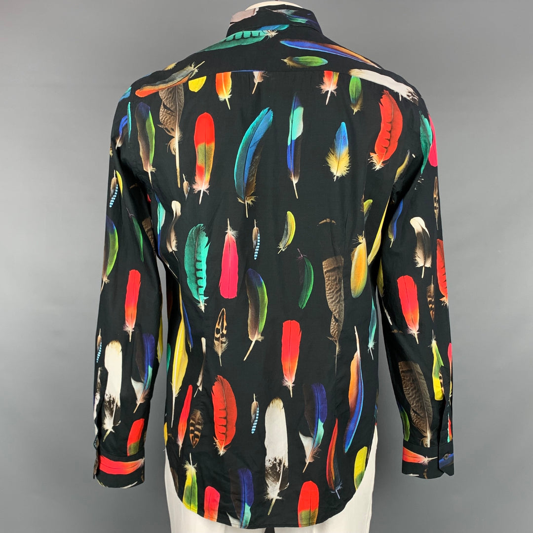 PAUL SMITH Taille XL Chemise à manches longues boutonnée en coton imprimé plumes multicolores