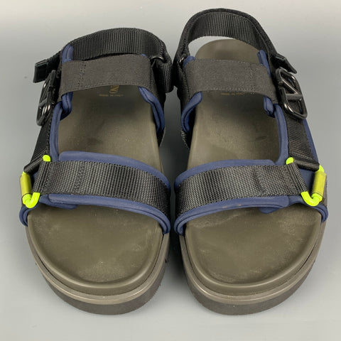 VALENTINO Size 12 Black & Navy Color Block Straps Sandals