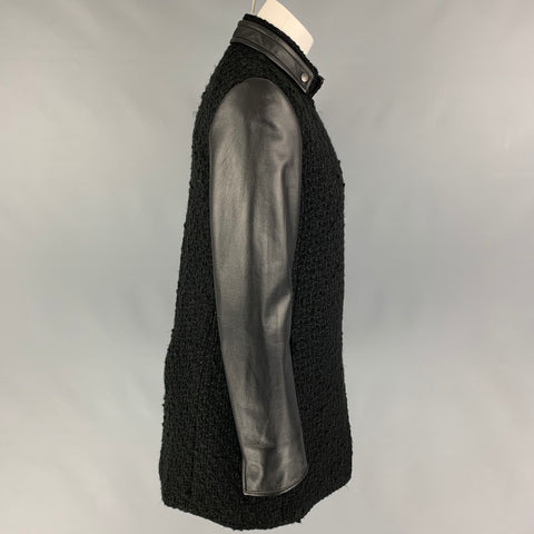 AKRIS Size 6 Black Wool Blend Lamb Skin Zip Up Jacket