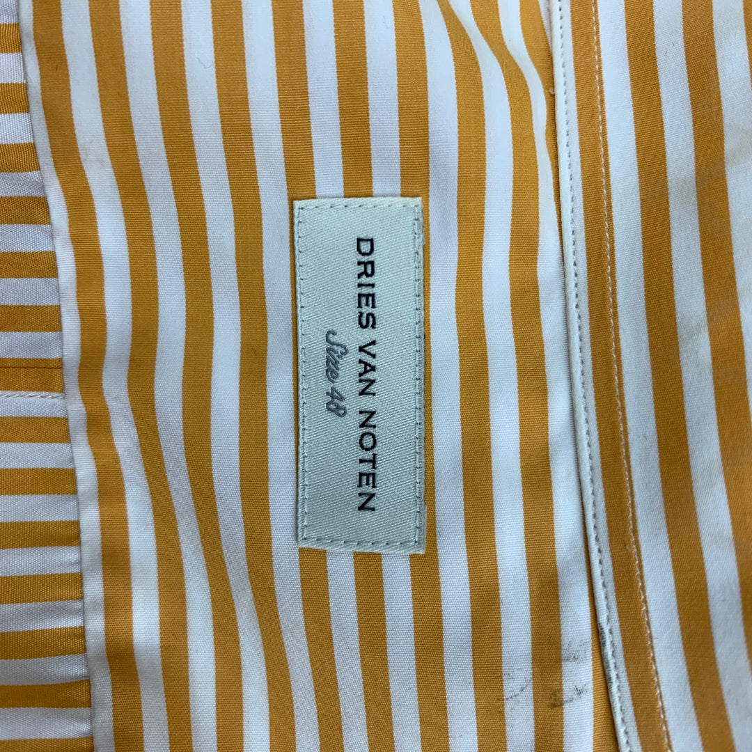 DRIES VAN NOTEN Size S Orange White Stripe Cotton Button Up Long Sleeve Shirt