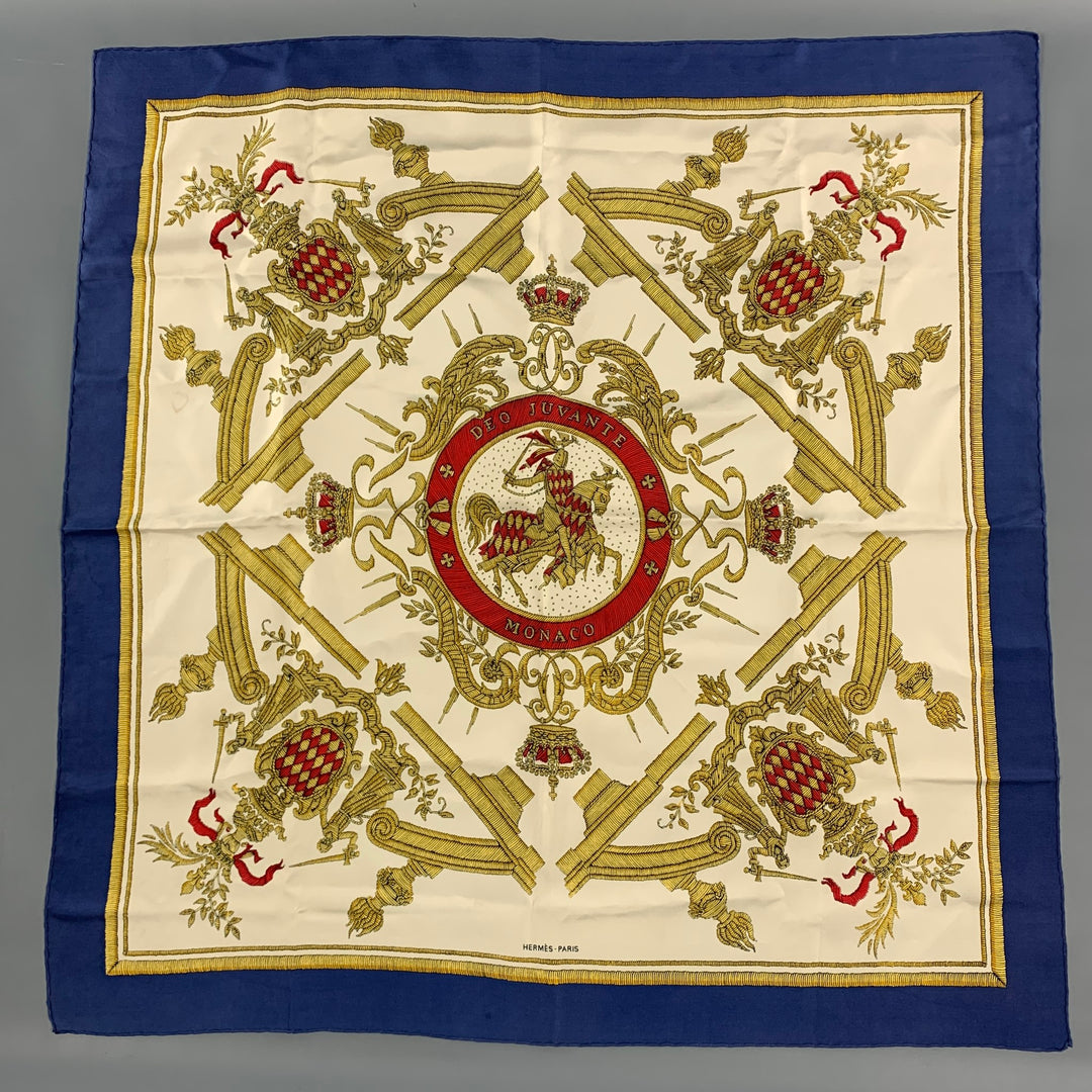 HERMES Cream Gold Silk Twill Deo Juvante Monaco Scarf