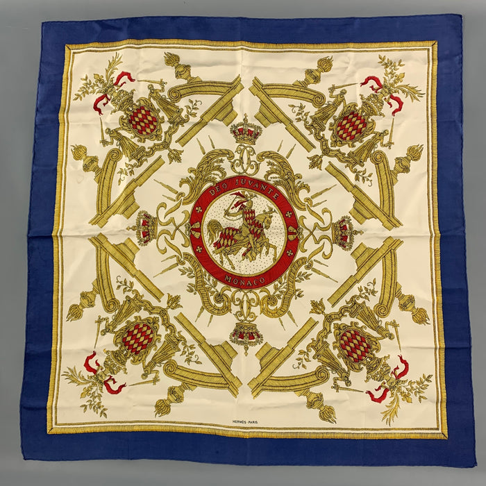 HERMES Cream Gold Silk Twill Deo Juvante Monaco Scarf