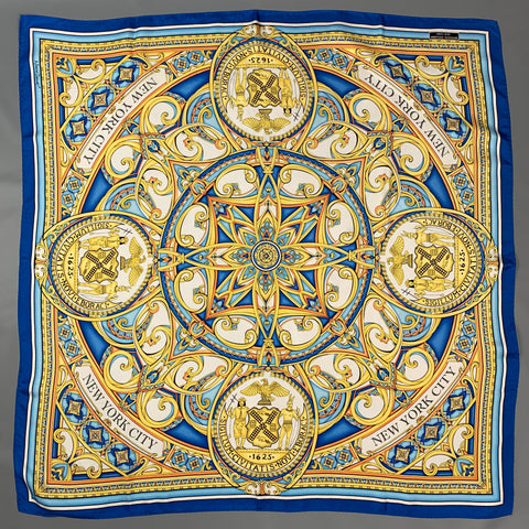 MARISOL DELUNA Procelain Blue & Gold Silk Twill Scarf