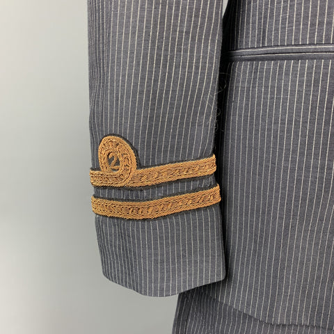 JEAN PAUL GAULTIER Size 40 Navy Pinstripe Linen / Mohair Double Breasted Suit