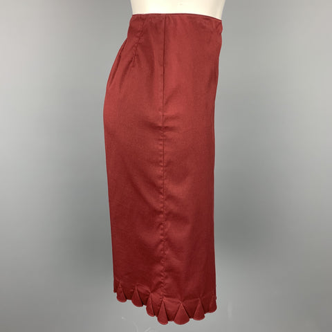 PRADA Size 8 Burgundy Cotton Blend A-Line Skirt
