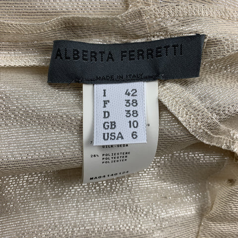 ALBERTA FERRETTI Taille 6 Robe tunique en soie champagne métallisée perlée