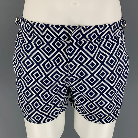 ORLEBAR BROWN Size 32 Navy White Squares Polyamide Side Tabs Swim Trunks