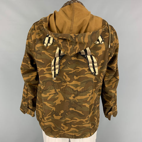 MARC JACOBS Size XL Tan Camouflage Cotton Zip & Snaps Military Jacket