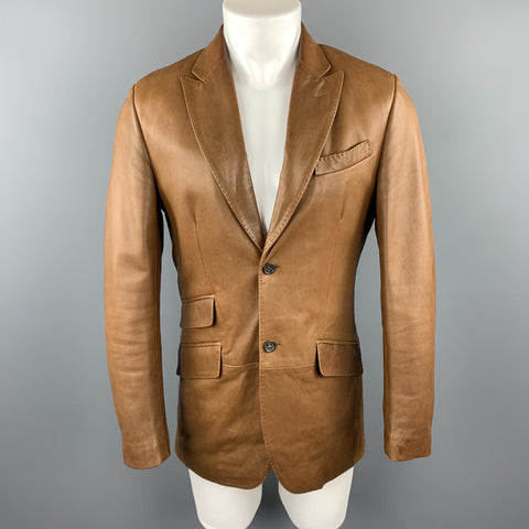 BANANA REPUBLIC Chaqueta deportiva con bolsillos con solapa y solapa de pico de cuero marrón talla 38
