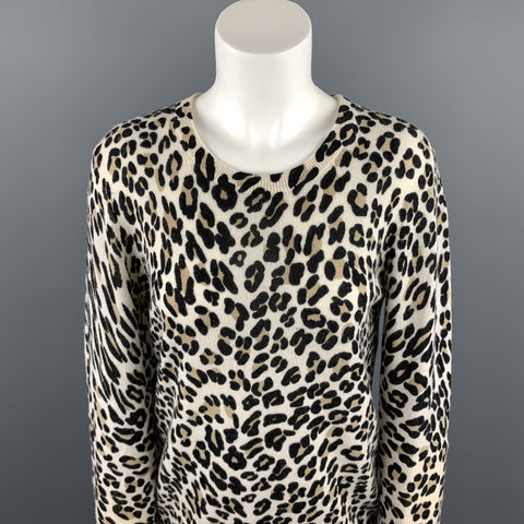 EQUIPMENT Size M Black / Beige Leopard Print Cashmere Pullover