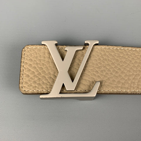 LOUIS VUITTON Size 34 Taupe Textured Leather Belt
