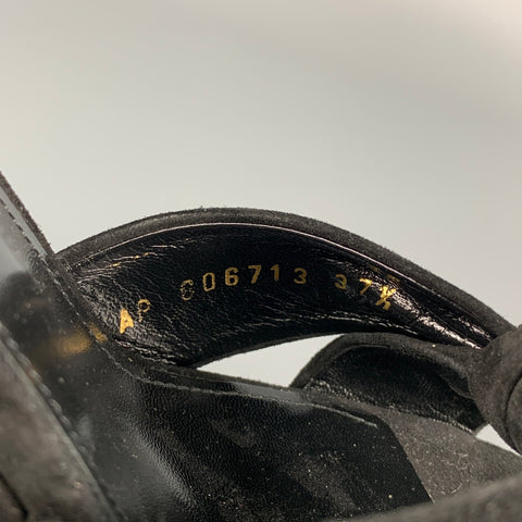 SAINT LAURENT Size 7.5 Black Suede Platform Bianca Sandals