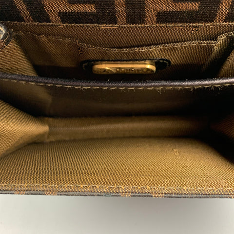 FENDI Brown & Tan Monogram Canvas Cross Body Mini Handbag