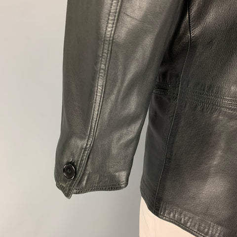 GIANNI VERSACE Size M Black Leather Oversized Jacket