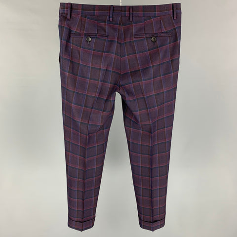 ETRO Size 32 Purple Brown Plaid Wool Silk Zip Fly Dress Pants