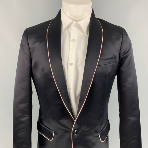 D&G by DOLCE & GABBANA Size 40 Black & Pink Polyester / Silk Shawl Collar Sport Coat