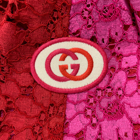 GUCCI Size M Red Pink Lace Intarsia Viscose Lace Drawstring Shorts