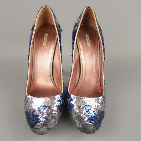 MIU MIU Size 10 Navy & Silver Purple Sequin Pumps