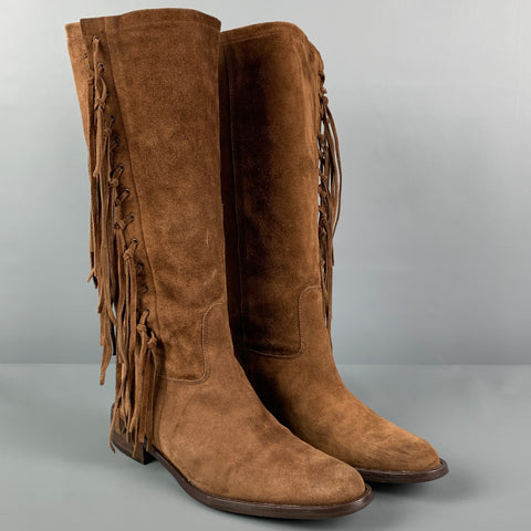 COACH Botas Arianna con flecos de ante marrón talla 7.5