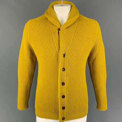 BEGG & CO Size M Yellow Ribbed Knit Cashmere Shawl Collar Cardigan