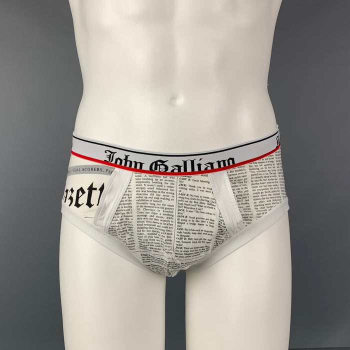 JOHN GALLIANO Size L White Black Newspaper Print Cotton Blend Underwear