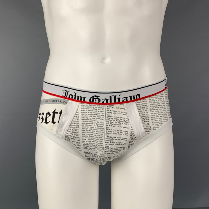 JOHN GALLIANO Size L White Black Newspaper Print Cotton Blend Underwear