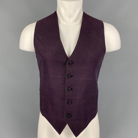 TAGLIATORE Size 38 Navy & Burgundy Woven Linen Blend Vest