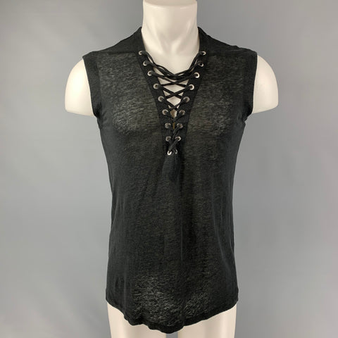 IRO Tissa Size S Black Solid Linen Sleeveless Tank Top