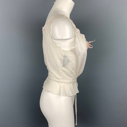 RALPH LAUREN Blue Label Talla 8 Top informal de algodón con ojales color crema