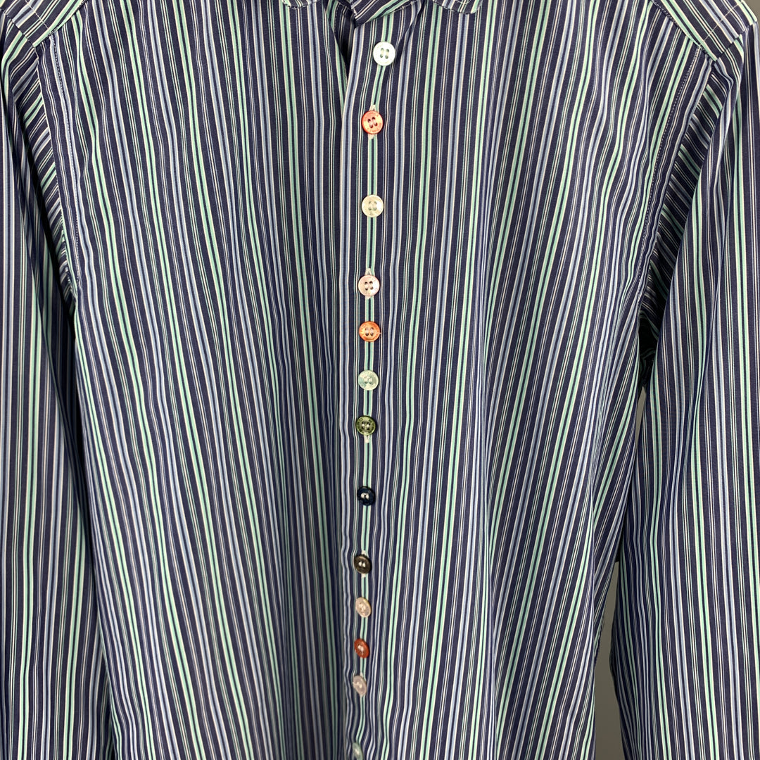 ETRO Size S Blue & Green Stripe Cotton Button Up Long Sleeve Shirt