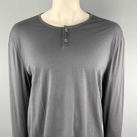 JOHN VARVATOS Size XXL Charcoal Solid Cotton / Wool Henley Henley Shirt