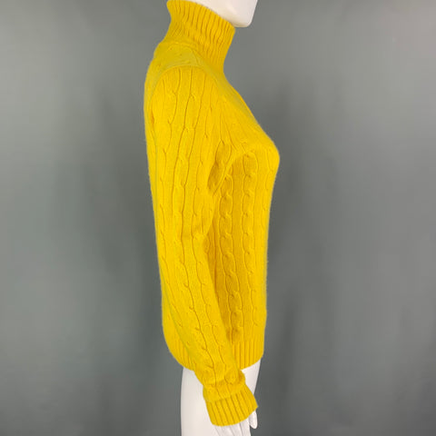 RALPH LAUREN Size M Yellow Cashmere Cable Turtleneck Sweater