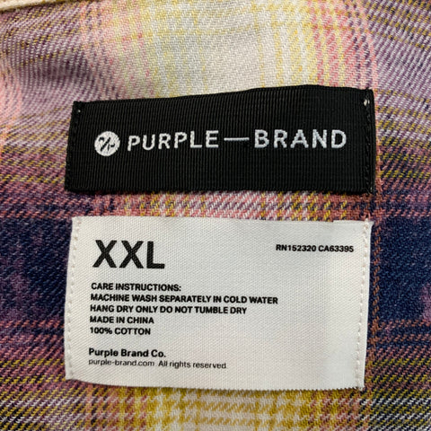 PURPLE BRAND Size XXL Beige &  Purple Plaid Cotton Button Down Long Sleeve Shirt