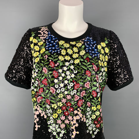 GIAMBATTISTA VALLI Taille 12 Haut habillé en jersey de coton / polyamide à paillettes noir et multicolore