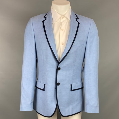 LORDS & FOOLS Size 38 Blue & Navy Woven Wool Notch Lapel Sport Coat
