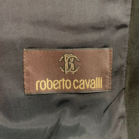 ROBERTO CAVALLI Size 42 Gold & Black Laser Pony Jacquard Leather Shawl Collar Sport Coat