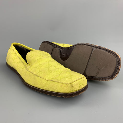 GUCCI Size 11 Lime Green Monogram Canvas Drivers Loafers