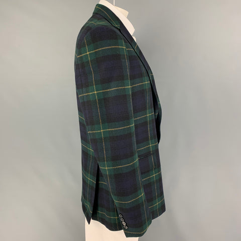 POLO by RALPH LAUREN Size 46 Green Navy Plaid Wool Cashmere Sport Coat