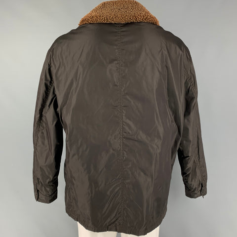 PRADA Size XL Dark Brown Shearling Collar Parka Jacket