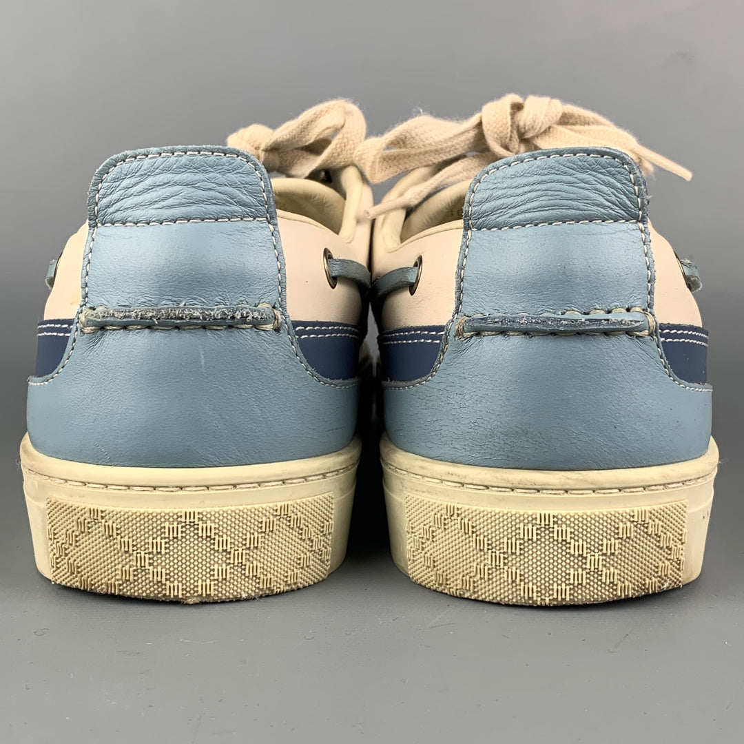 GUCCI Size Blue Beige Color Block Leather Boat Shoe Sneakers