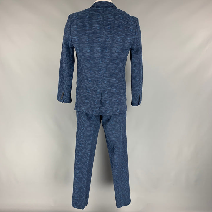 MR TURK Size 42 Navy & Blue Textured Cotton Single Breasted Suit
